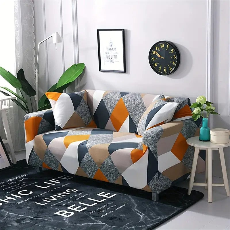 Housse de Canapé à Motif Géométrique Orange