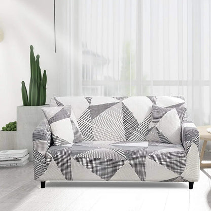 Housse de Canapé à Motif Géométrique Gris Blanc