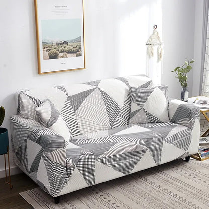 Housse de Canapé à Motif Géométrique Gris Blanc