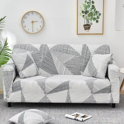 Housse de Canapé à Motif Géométrique Gris Blanc