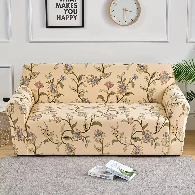 Housse de Canapé Fleurie Beige