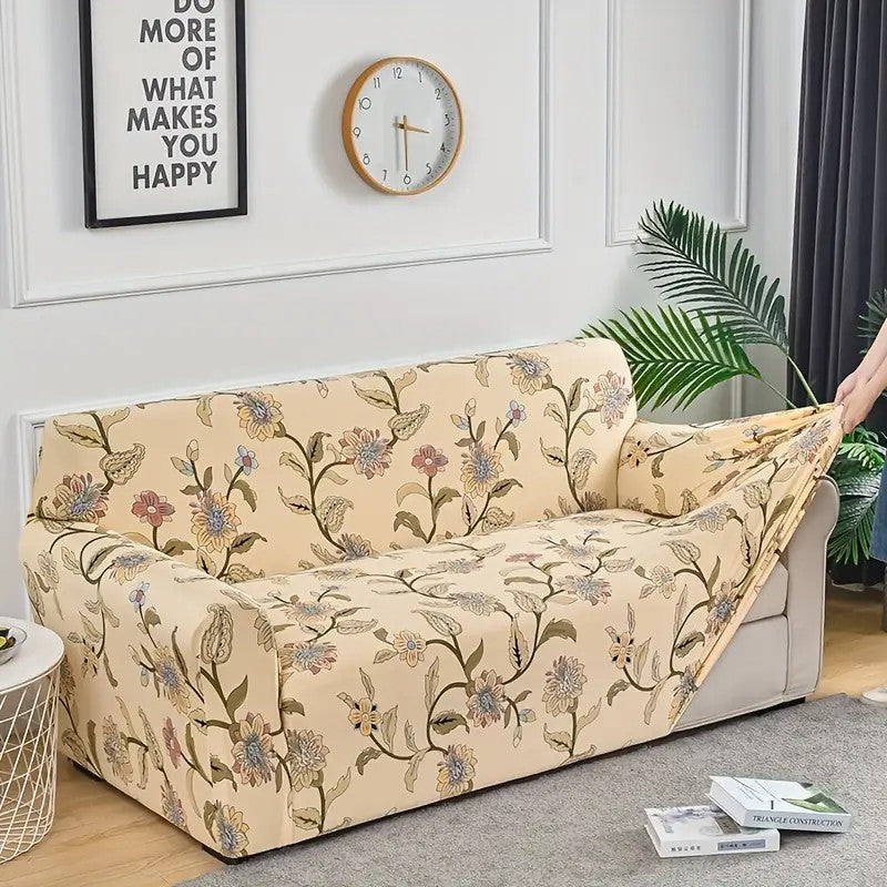 Housse de Canapé Fleurie Beige