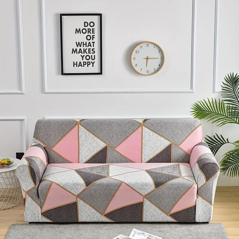Housse de Canapé à Motif Géométrique Rose