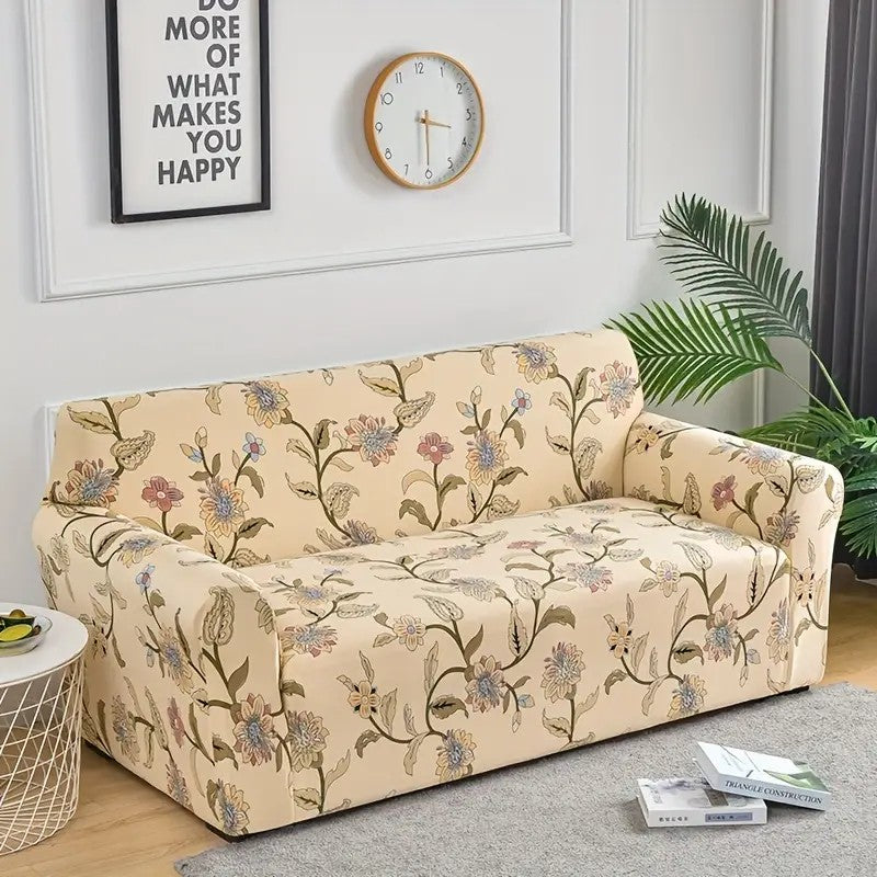 Housse de Canapé Fleurie Beige