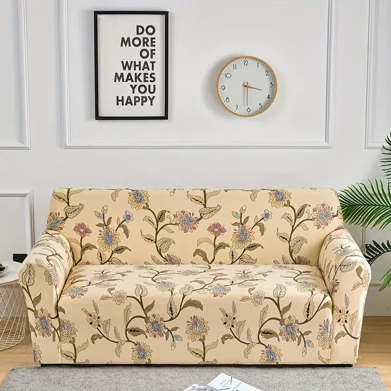 Housse de Canapé Fleurie Beige